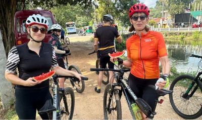 Claire Willberg Cycling on the  tour with redspokes